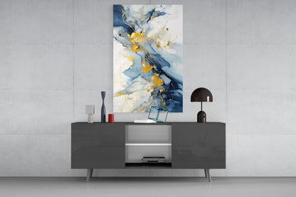 Gold Veined Indigo Marble Swirl Glass Wall Art
