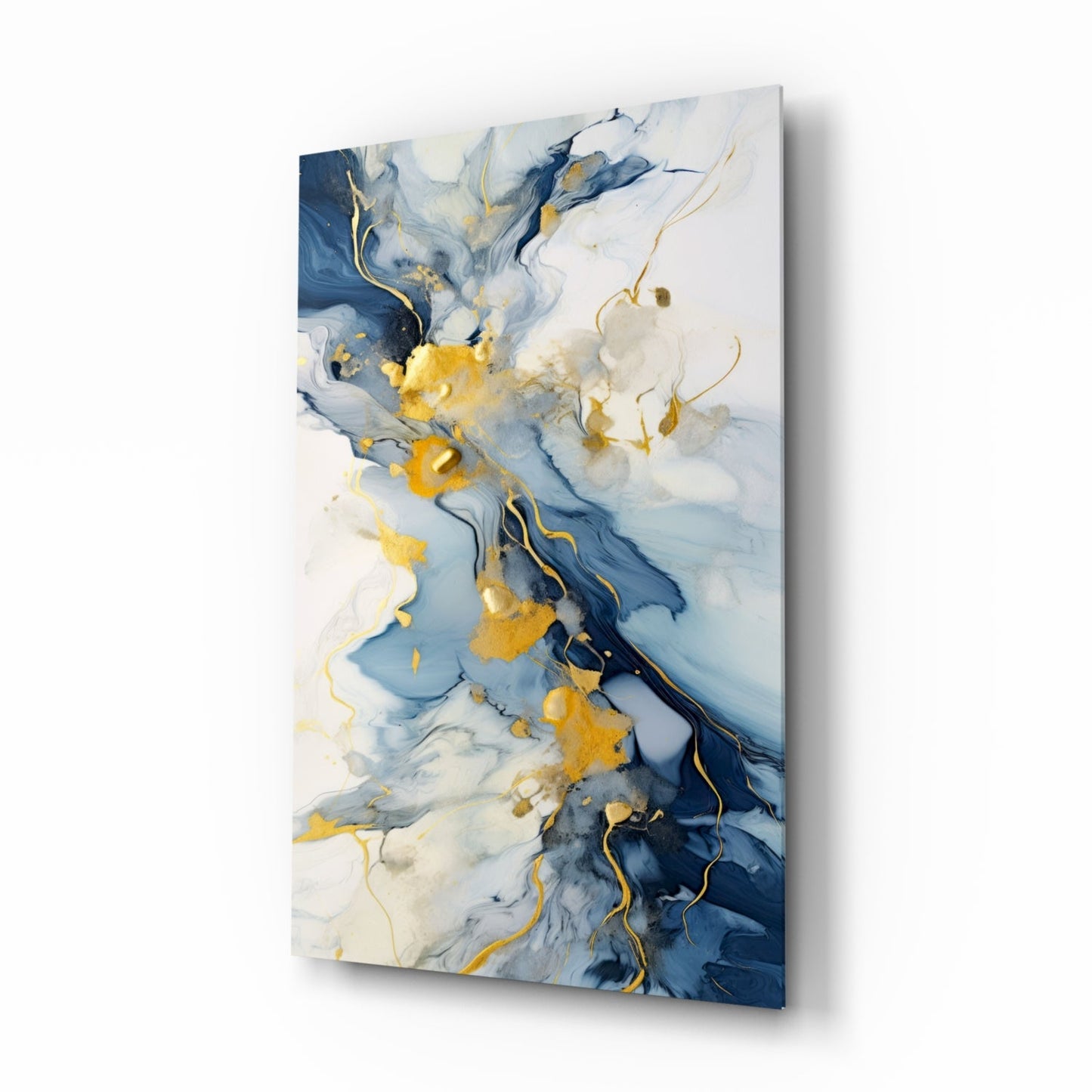 Gold Veined Indigo Marble Swirl Glass Wall Art