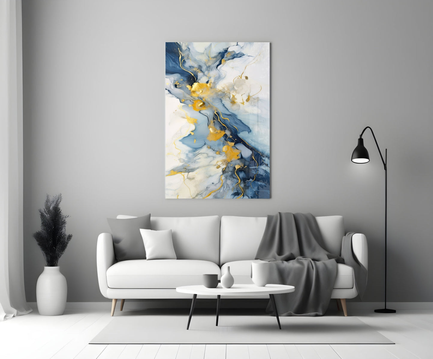 Gold Veined Indigo Marble Swirl Glass Wall Art