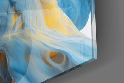 Blue And Yellow Ink Swirl Abstract Glass Wall Art