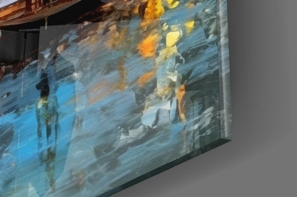 Golden Istanbul Harbor Sailboats Glass Wall Art