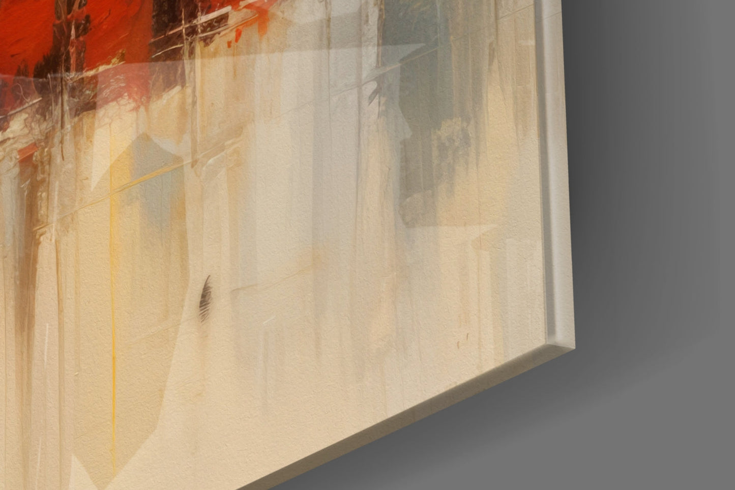 Beige Cityscape Walking Figures Glass Wall Art