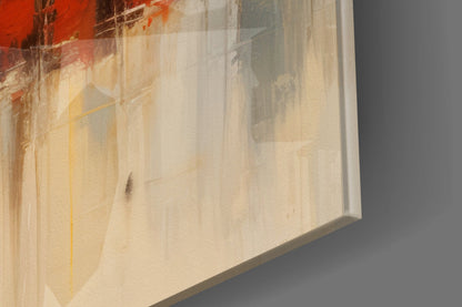Beige Cityscape Walking Figures Glass Wall Art