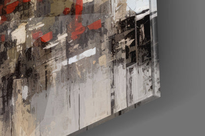 Red Accent City Street Figures Glass Wall Art