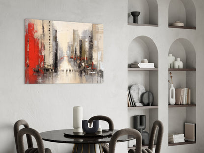 Red Accent City Street Figures Glass Wall Art