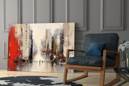 Red Accent City Street Figures Glass Wall Art