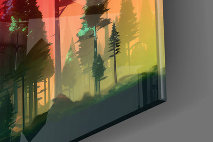 Neon Red And Green Pine Forest Glass Wall Art
