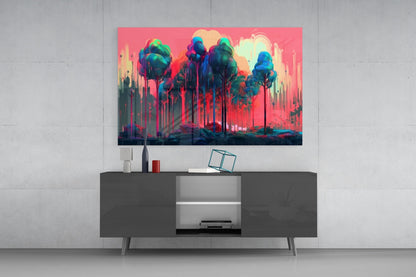 Dripping Paint Pink Treetops Glass Wall Art