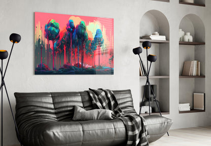 Dripping Paint Pink Treetops Glass Wall Art