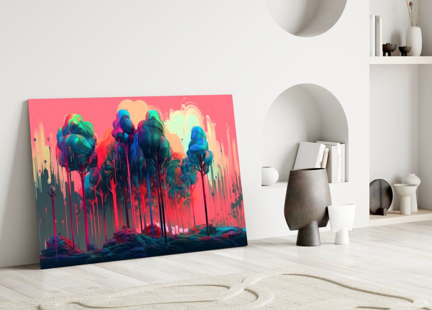 Dripping Paint Pink Treetops Glass Wall Art