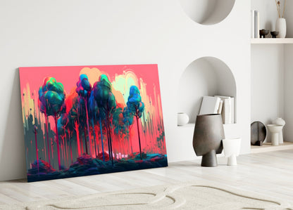 Dripping Paint Pink Treetops Glass Wall Art
