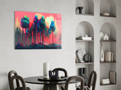 Dripping Paint Pink Treetops Glass Wall Art