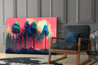 Dripping Paint Pink Treetops Glass Wall Art