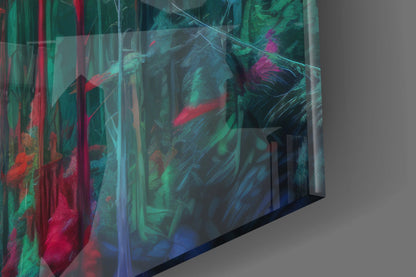 Magenta Sky Teal Pine Forest Glass Wall Art