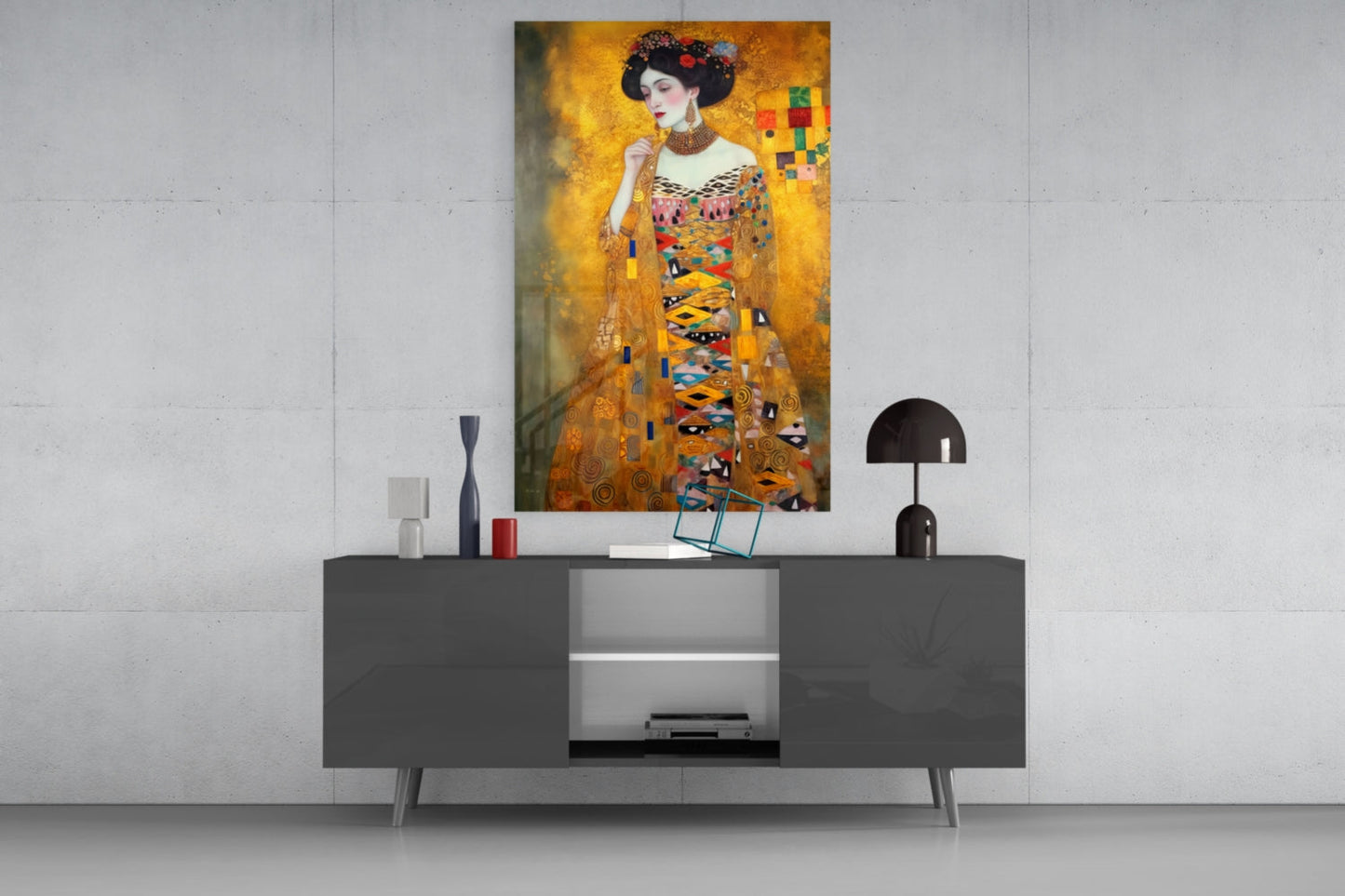 Klimt Style Golden Robe Lady Glass Wall Art
