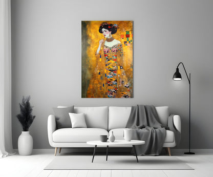 Klimt Style Golden Robe Lady Glass Wall Art