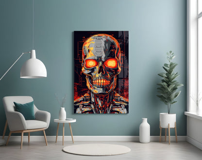Glowing Eyes Metal Skull Glass Wall Art