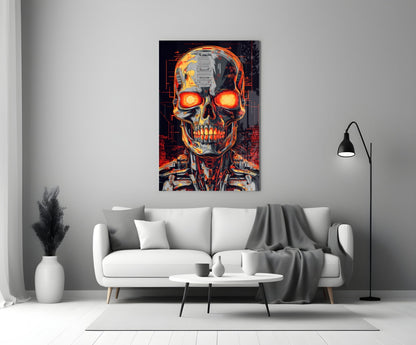 Glowing Eyes Metal Skull Glass Wall Art