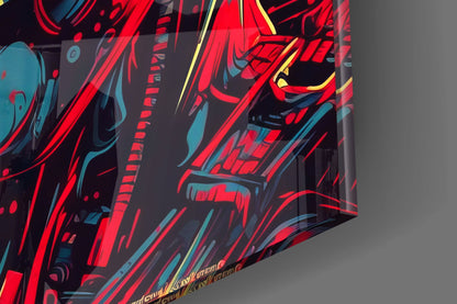 Red And Yellow Pop Cyborg Face Glass Wall Art
