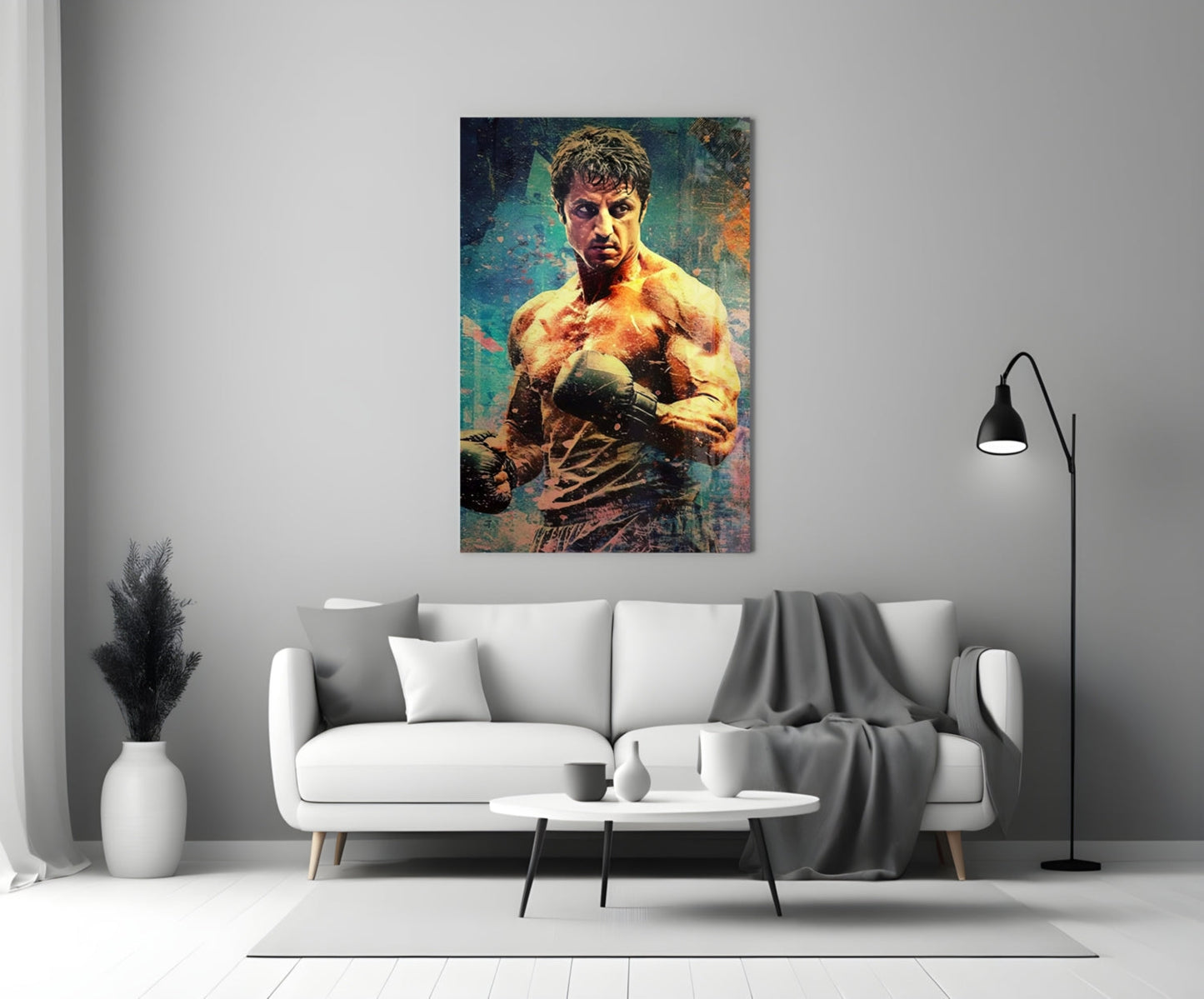 Teal Grunge Wall Boxer Fighter Glass Wall Art