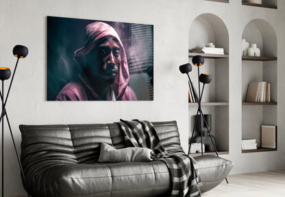 Pink Hood Teal Smoke Rapper Glass Wall Art