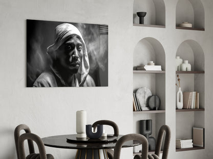 Monochrome Hooded Rapper Portrait Glass Wall Art