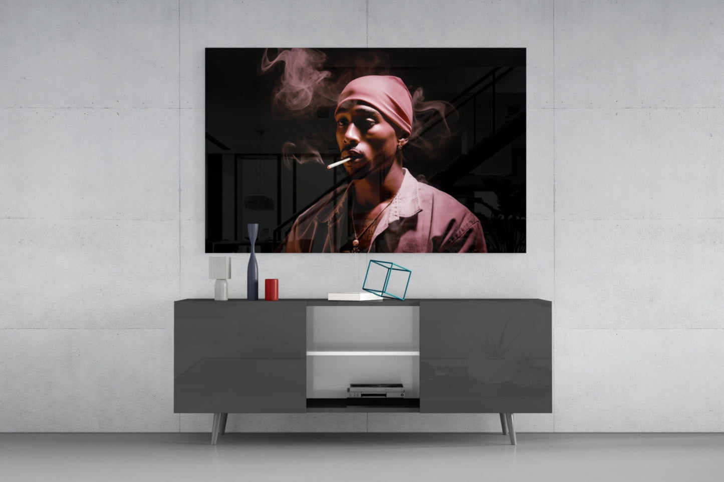 Pink Bandana Cigarette Smoke Rapper Glass Wall Art