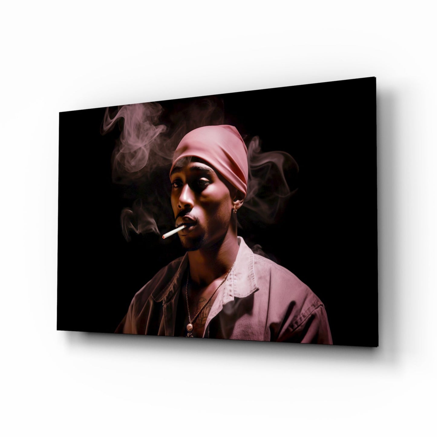 Pink Bandana Cigarette Smoke Rapper Glass Wall Art