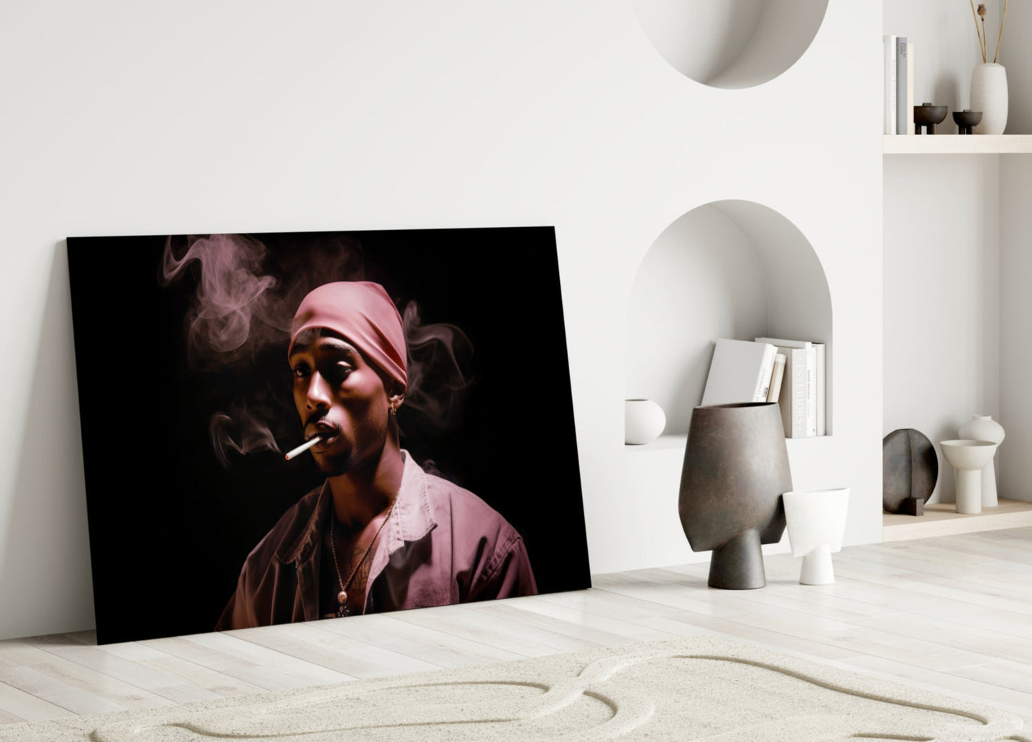 Pink Bandana Cigarette Smoke Rapper Glass Wall Art