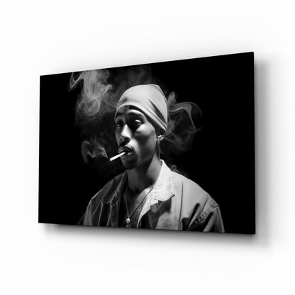 Gray Bandana Cigarette Smoke Rapper Glass Wall Art