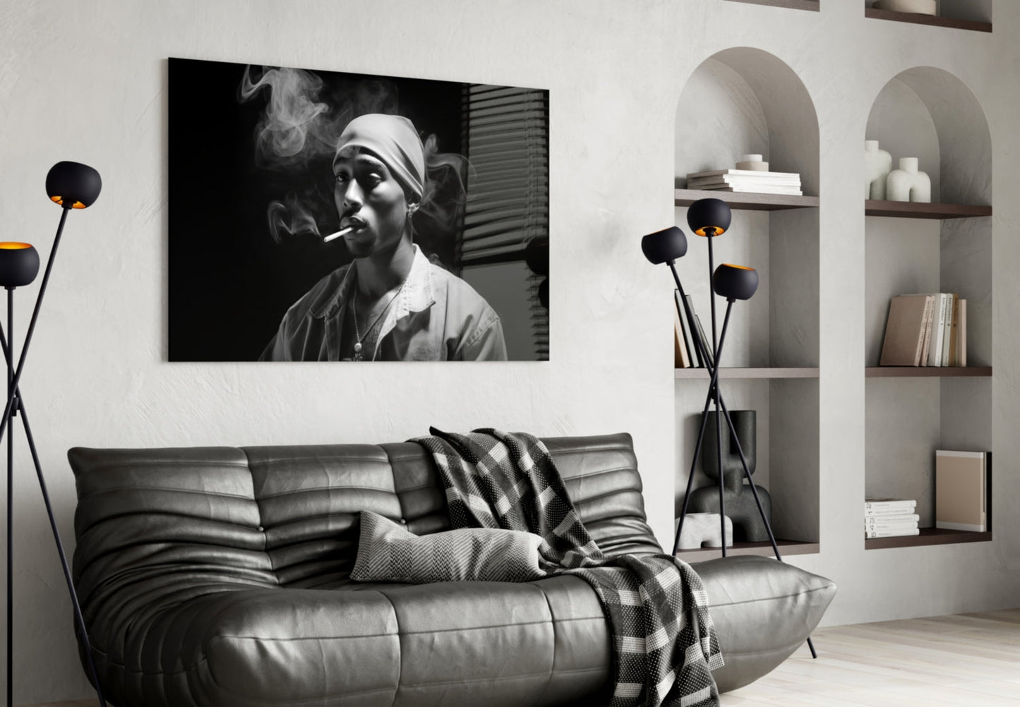 Gray Bandana Cigarette Smoke Rapper Glass Wall Art