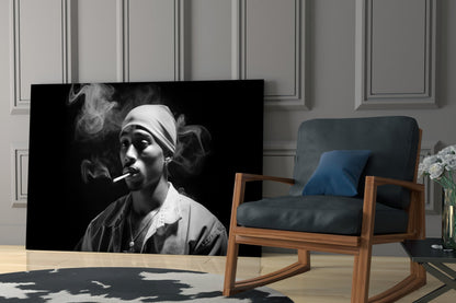 Gray Bandana Cigarette Smoke Rapper Glass Wall Art