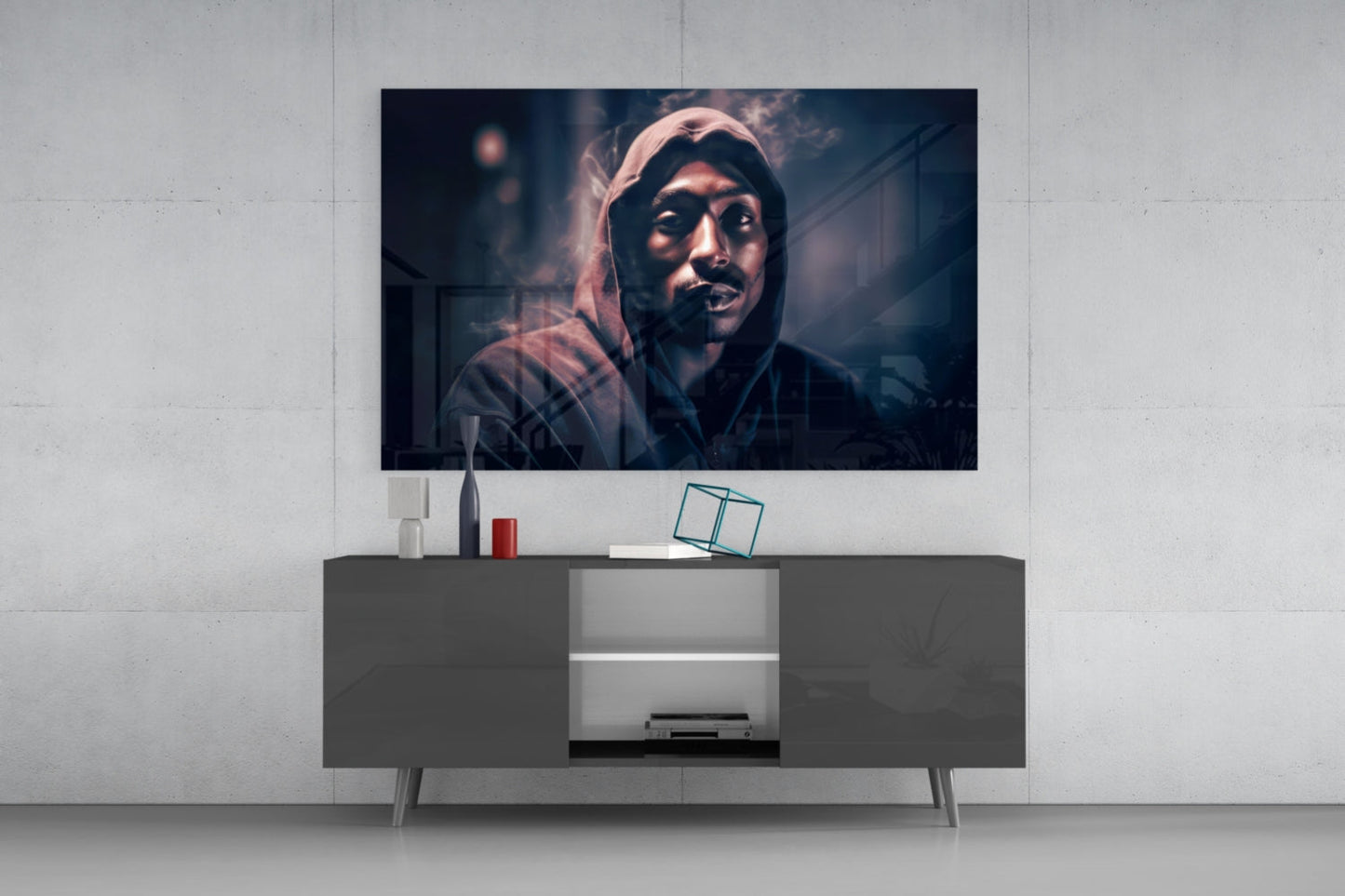 Dark Night Street Hoodie Rapper Glass Wall Art