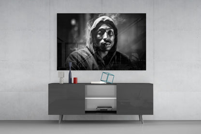 Smoky Gray Zip Hoodie Rapper Glass Wall Art