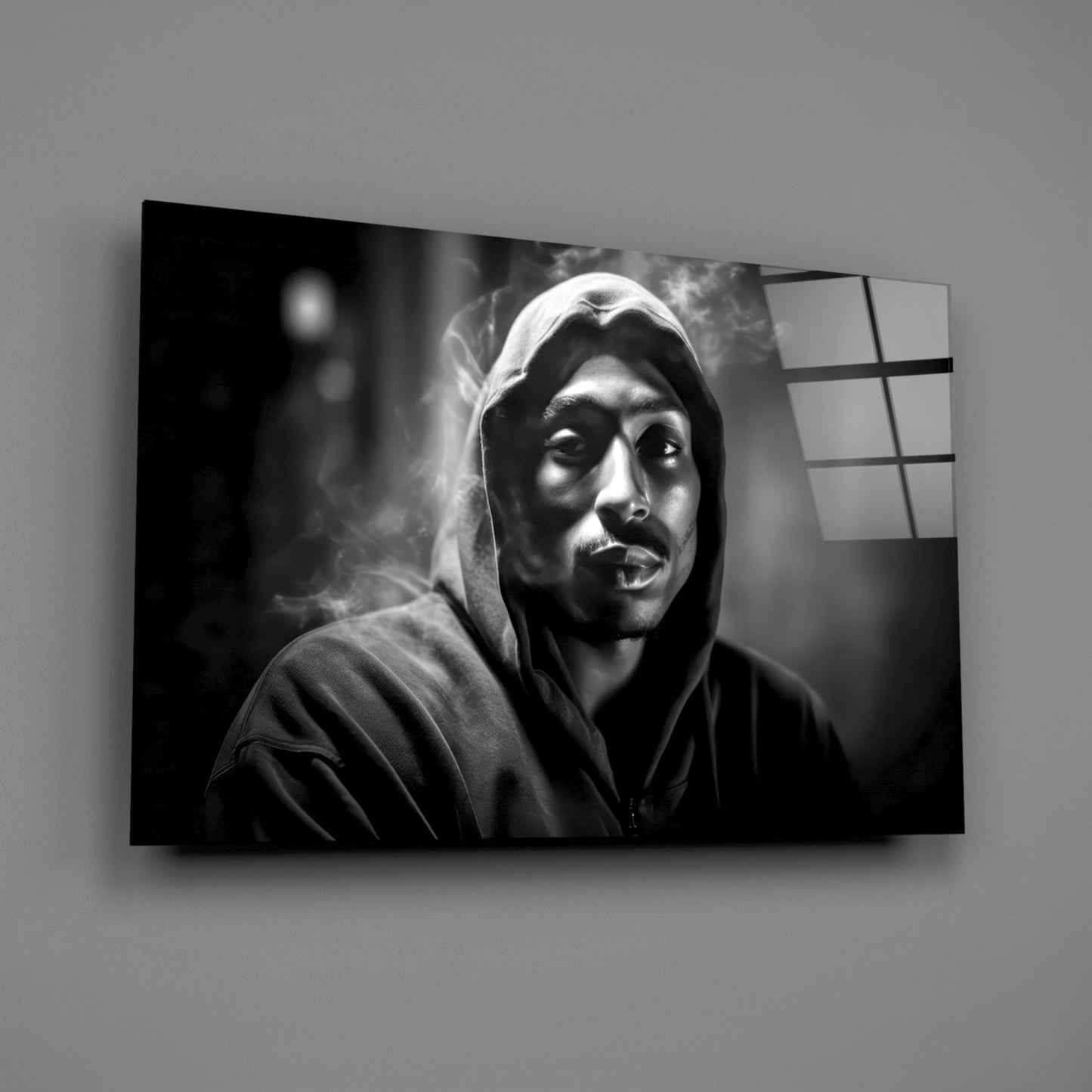 Smoky Gray Zip Hoodie Rapper Glass Wall Art