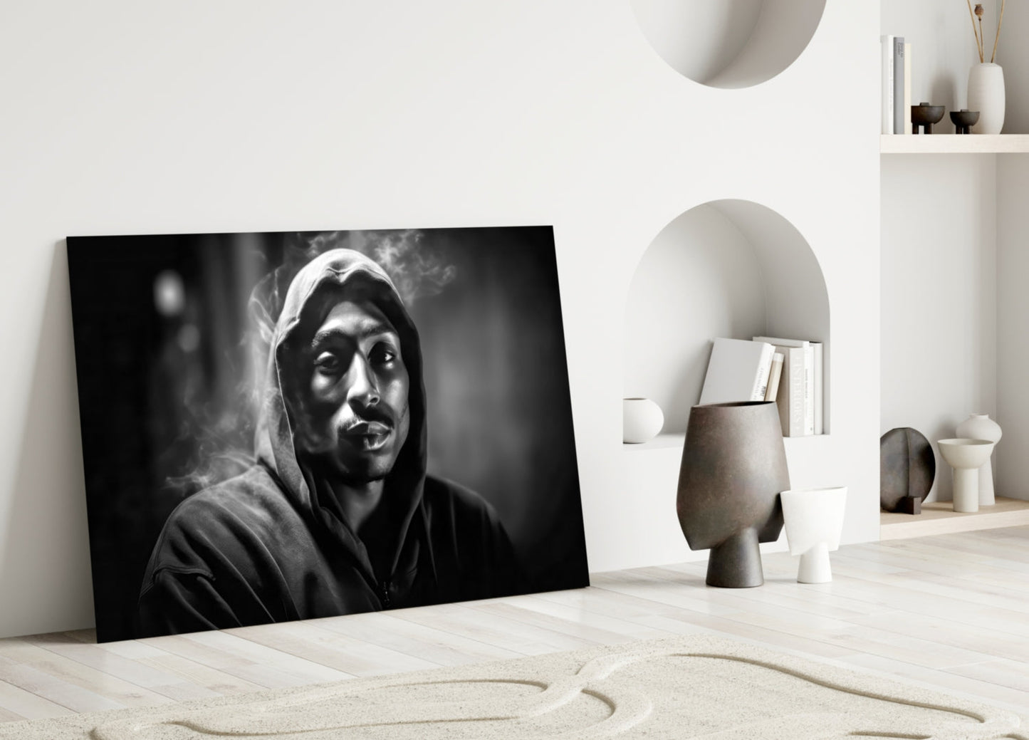 Smoky Gray Zip Hoodie Rapper Glass Wall Art