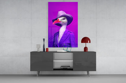 Seagull in Purple Trench Coat Glass Wall Art