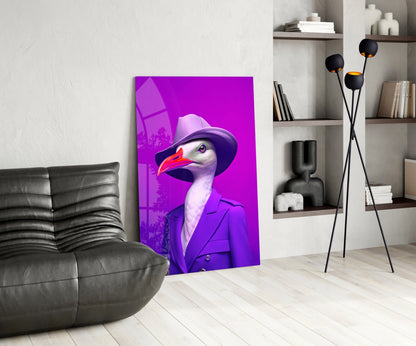 Seagull in Purple Trench Coat Glass Wall Art