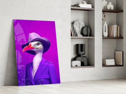 Seagull in Purple Trench Coat Glass Wall Art