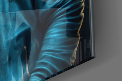 Gorilla in Blue Hoodie With Headphones Glass Wall Art