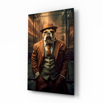 Bulldog In Rust Pinstripe Suit Glass Wall Art