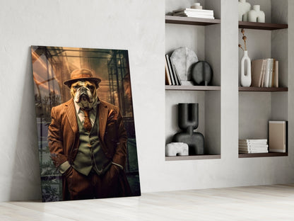 Bulldog In Rust Pinstripe Suit Glass Wall Art