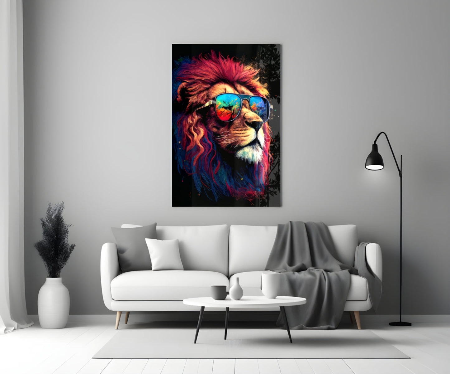 Crimson Mane Lion Mirrored Aviators Glass Wall Art