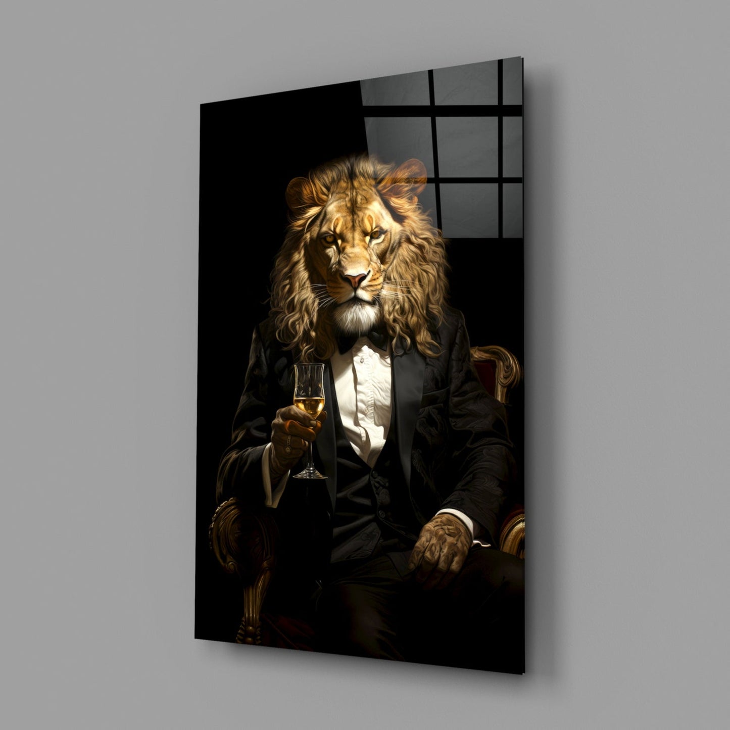Tuxedo Lion Toasting Wine Glass Wall Art