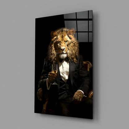 Tuxedo Lion Toasting Wine Glass Wall Art