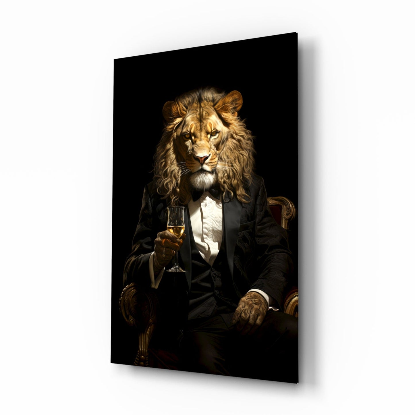 Tuxedo Lion Toasting Wine Glass Wall Art