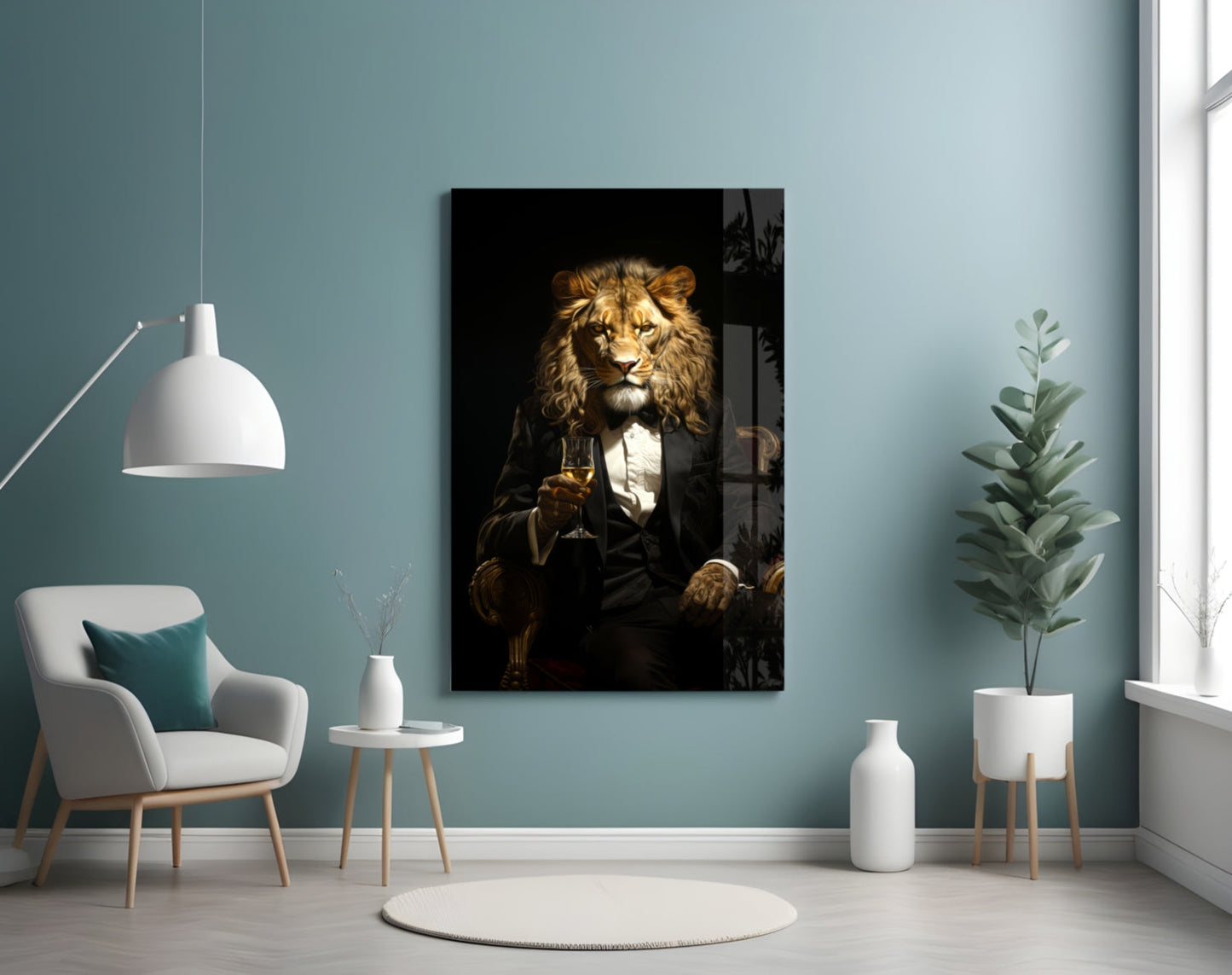 Tuxedo Lion Toasting Wine Glass Wall Art