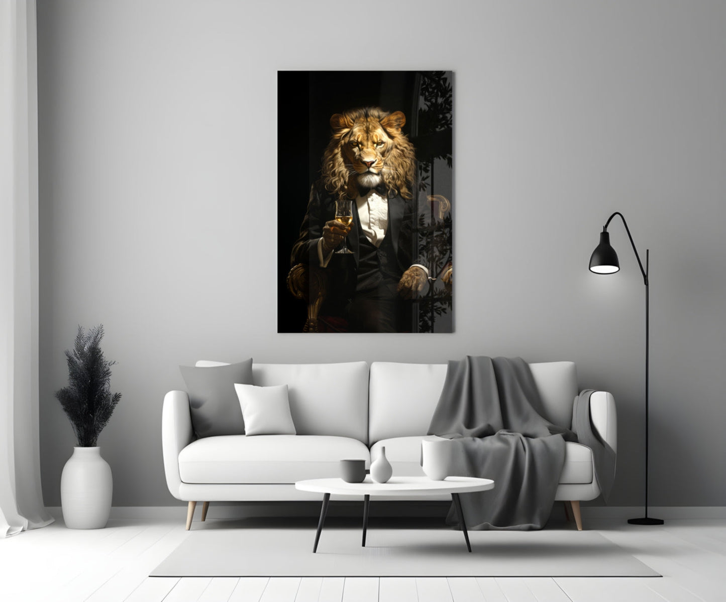 Tuxedo Lion Toasting Wine Glass Wall Art