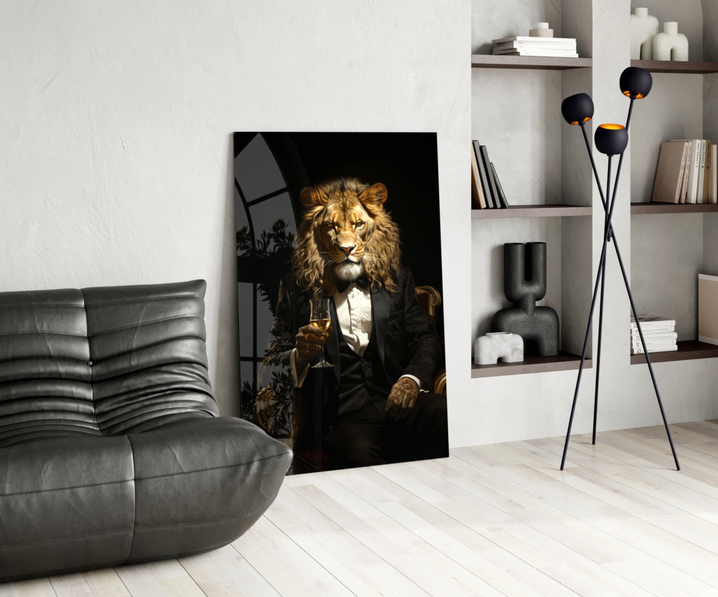 Tuxedo Lion Toasting Wine Glass Wall Art