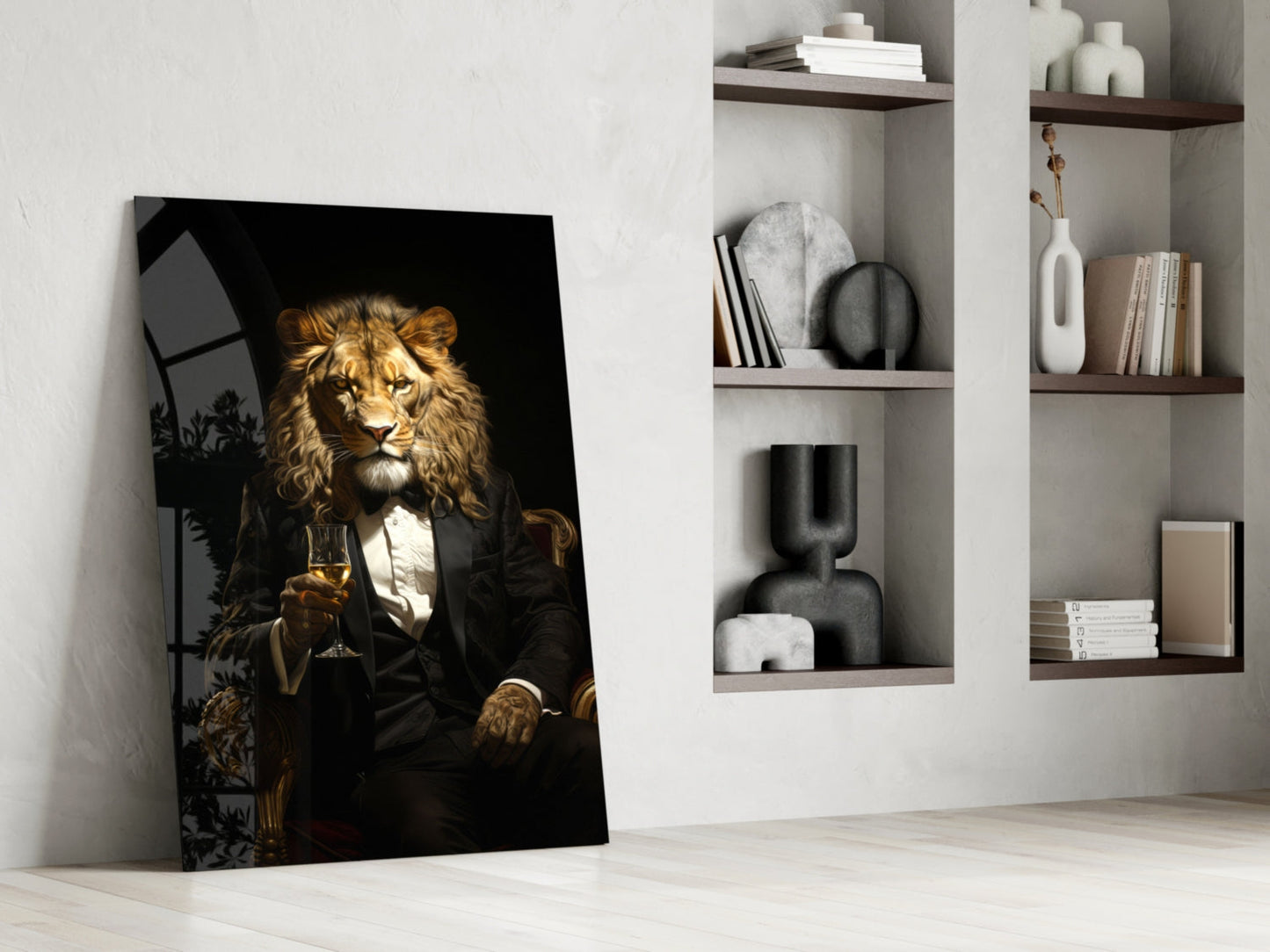 Tuxedo Lion Toasting Wine Glass Wall Art